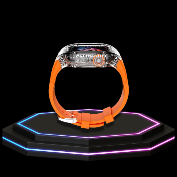 17 06afd8b0 e148 41bb 8f73 84acced54f0a Apple Watch Case 44MM - ICE Series Transparent | Fluorescent Orange Rubber