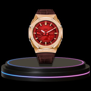 17 91ec0d94 8caa 465b ad3a 8761664f5f3f G-SHOCK Casio GA2100 | SPORT Series Rose Gold Mod Scarlet Red Dial | Brown Leather