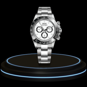 17 e9e1c6f0 44d4 4f6d b8fb 97cc55d68e76 SEIKO Mod Daytona Collection Panda Snow White Dial VK64 Caliber Hybrid Movement Silver Stainless Steel Strap