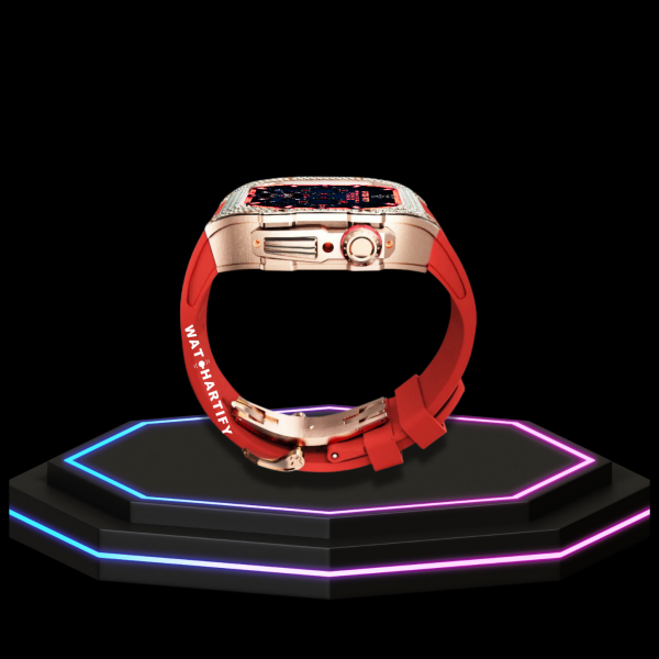 182 a8b3a588 a2b3 45ba ba3a b7e1e8f5cad5 Apple Watch Case 45MM - Crystal TITAN Series Golden | Scarlet Red Rubber