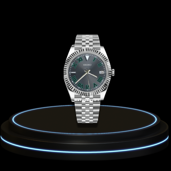 18 1ee539e8 c5b7 4cee b9b9 458f593f48ac SEIKO Mod Datejust Collection Deep Grey Roman Dial NH35 Automatic Movement Silver Stainless Steel Strap