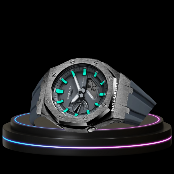 G-SHOCK Casio GA2100 | Titanium Series Grey Dial Titanium Tiffany Blue Marker | Grey Rubber