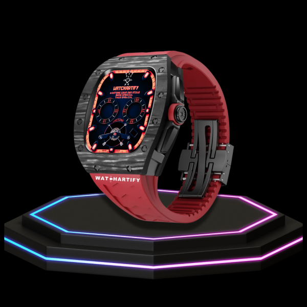 1 048f0160 e156 41d3 85e9 a66d848b5df5 Apple Watch Case 45MM - TITANIUM CARBON Series Black Panther | Scarlet Red Rubber