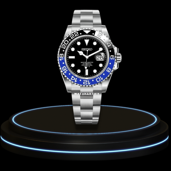 1 110397b2 33e5 4fd1 9df8 015fe04a3340 SEIKO Mod GMT Collection Batman Blue Black Dial Green Bezel NH35 Movement Silver Stainless Steel Strap