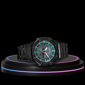 1 3ca0fb39 0c9b 42e2 bb7b 21cfd9b204d7 G-SHOCK Casio GA2100 | Black Series Grey Dial Tiffany Blue Marker | Dark Stainless Steel Strap