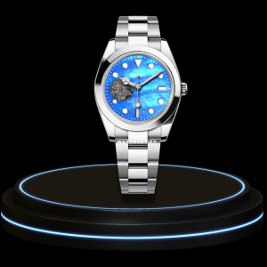 SEIKO Mod Oyster Collection Skeleton Sea Blue Dial NH38 Movement Silver Stainless Steel Strap