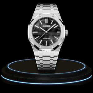 1 7057719c 8edb 4122 bf1a c1e5d9ea0c4e SEIKO Mod Royal Oak Collection Midnight Black Dial NH35 Movement Silver Stainless Steel Strap