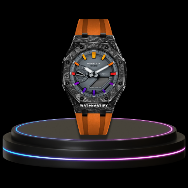 1 815d5b55 3e42 4571 80b8 b2e202f936f3 G-SHOCK Casio GA2100 | CARBON FIBER Series Carbon Fiber Mod Grey Dial Rainbow | Sunset Orange Rubber