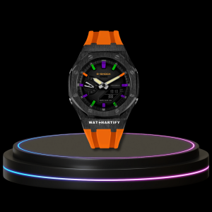 1 c4fe4b5e 7e5c 4060 aaf1 b9097f8f6004 G-SHOCK Casio GA2100 | Black Series Midnight Black Dial Rainbow Marker | Sunset Orange Rubber