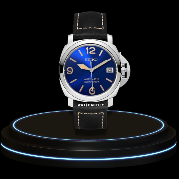 1 d797bbd0 4bec 424a 8e5d 268c55d54727 SEIKO Mod Panerai Collection Deep Blue Dial Sunset Orange Markers NH35 Movement Midnight Black Leather