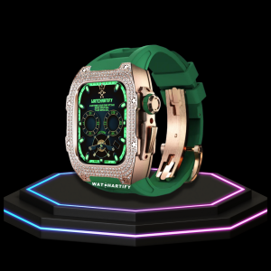 205 Apple Watch Case 44MM - Crystal TITAN Series Golden | Grass Green Rubber