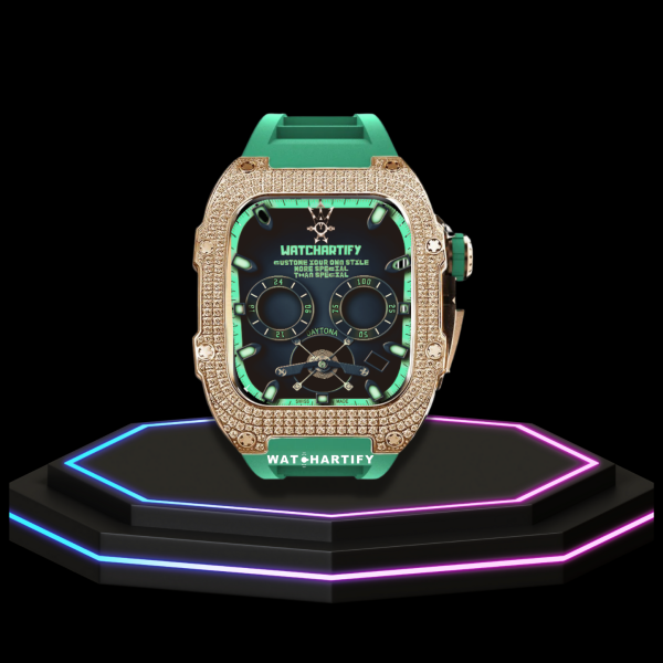 206 41fc9d94 2937 452f a22d c852860f54ca Apple Watch Case 45MM - Crystal TITAN Series Golden | Grass Green Rubber