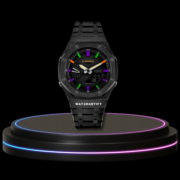 20 a701192b d418 477c 80ce 6d3a4a65cc9f G-SHOCK Casio GA2100 | Black Series Midnight Dark Dial Rainbow Marker | Dark Stainless Steel Strap