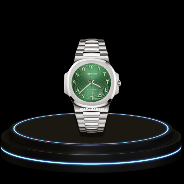 20 e26d1183 b9c5 4617 a2fd c34e4429102e SEIKO Nautilus Mod Collection Green Number Dial NH35 Movement Silver Stainless Steel Strap