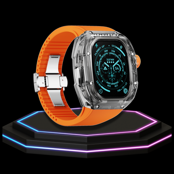 20 efceef53 1121 4537 b664 39dcb46d9c07 Apple Watch Ultra Case 49MM - CRYSTAL Pro Silver Series Eclipse | Sunset Orange Rubber