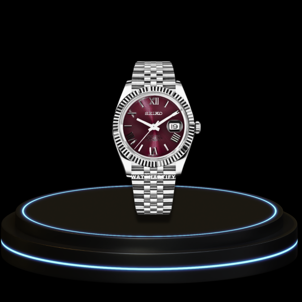 20 ffa6e10b 3d0d 4893 9952 f3b2b0f6a905 SEIKO Mod Datejust Collection Wine Red Dial NH35 Automatic Movement Silver Stainless Steel Strap
