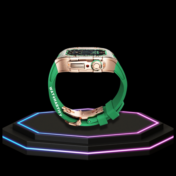 210 50389238 a4fc 4413 bab5 8f2ce923876d Apple Watch Case 45MM - Crystal TITAN Series Golden | Grass Green Rubber