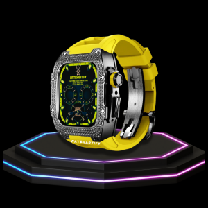 219 Apple Watch Case 44MM - Crystal TITAN Series Dark | Lemon Yellow Rubber