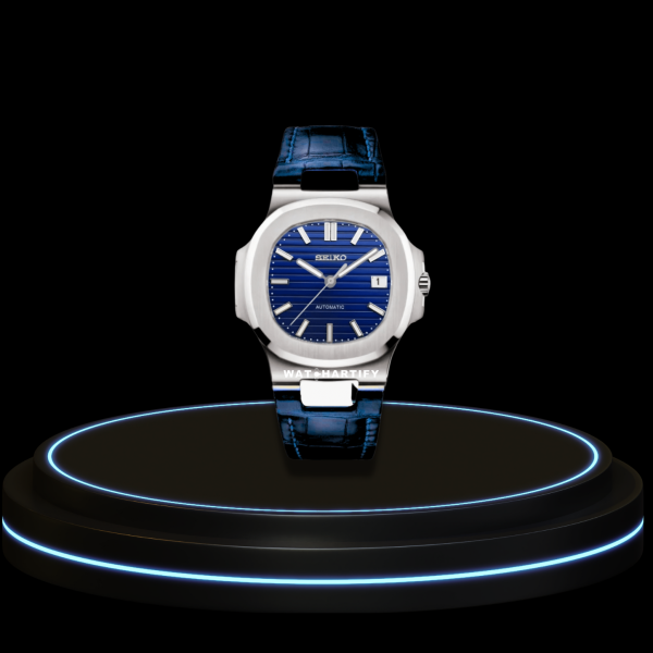 21 09c4d310 634a 4387 9109 edac8bda2f87 SEIKO Nautilus Mod Collection Deep Blue Lines Dial NH35 Movement Blue Strap
