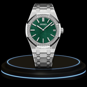 21 9447a7f3 7a1e 4db8 aaa1 c5c8e89e4813 SEIKO Mod Royal Oak Collection Green Dial Diamond Bezel NH35 Movement Silver Stainless Steel Strap
