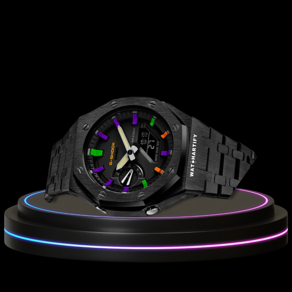 21 e173ed16 3129 4779 b397 ce6e786fc2f0 G-SHOCK Casio GA2100 | Black Series Midnight Dark Dial Rainbow Marker | Dark Stainless Steel Strap