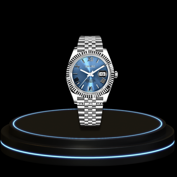 21 e666fb09 33aa 4cdb bf65 5ce3b2f65ec8 SEIKO Mod Datejust Collection Sea Blue Roman Dial NH35 Automatic Movement Silver Stainless Steel Strap