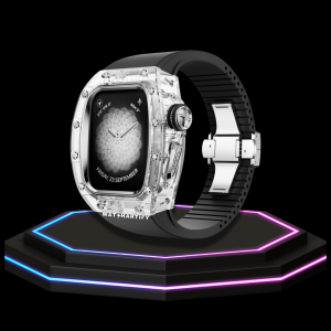 22 1 Apple Watch Case 45MM - CRYSTAL Silver Series Transparent | Midnight Rubber