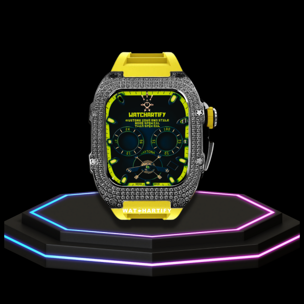 220 Apple Watch Case 44MM - Crystal TITAN Series Dark | Lemon Yellow Rubber