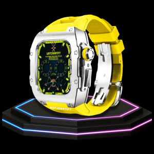 226 Apple Watch Case 44MM - TITAN Series Silver Titanium | Lemon Yellow Rubber