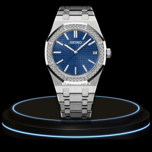 22 23dfe44f 8980 4d7b ba1d 050f50b90827 SEIKO Mod Royal Oak Collection Deep Blue Dial Diamond Bezel NH35 Movement Silver Stainless Steel Strap