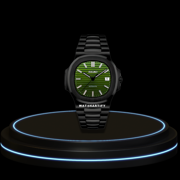 22 61e7ced6 2a44 428f 89fb b90fe8ca4bca SEIKO Nautilus Mod Collection Lotus Green Dial NH35 Movement Midnight Black Stainless Steel Strap