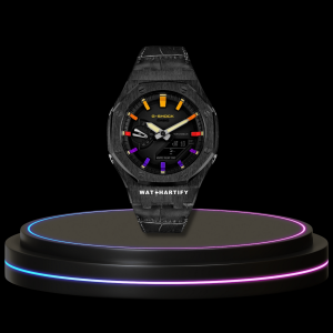 22 74997277 164d 43d6 9630 54129116d111 G-SHOCK Casio GA2100 | Black Series Midnight Black Dial Rainbow Marker | Dark Leather
