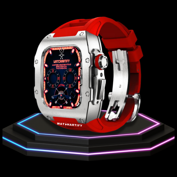 232 874b6e32 7361 4831 9282 368d58b25b76 Apple Watch Case 45MM - TITAN Series Silver Titanium | Red Rubber
