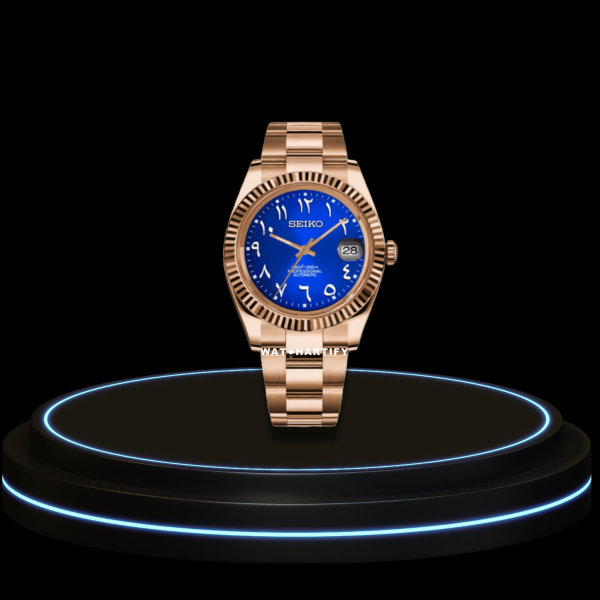 23 0f8912de b6ed 48a9 9cc4 df057e52b6da SEIKO Mod Datejust Collection Deep Blue Number Dial NH35 Automatic Movement Rose Gold Stainless Steel Strap