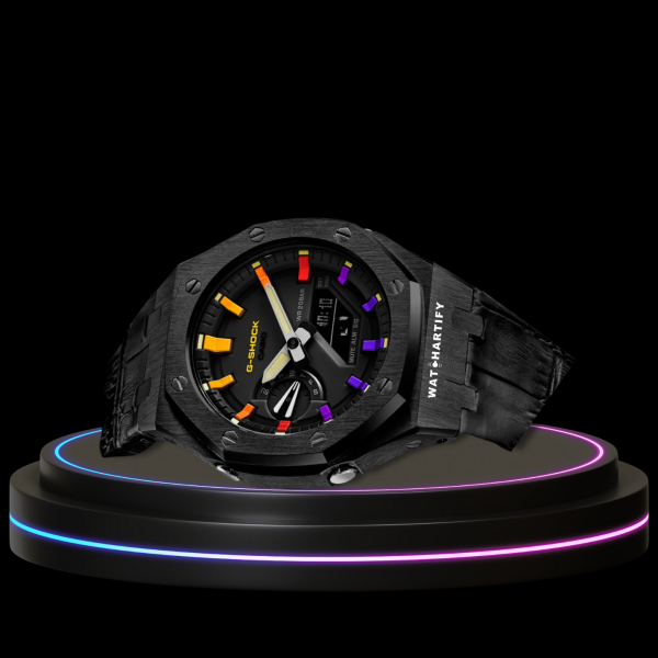 23 3e0cd3b4 f5aa 456a a6bb 1ff44934b3a2 G-SHOCK Casio GA2100 | Black Series Midnight Black Dial Rainbow Marker | Dark Leather