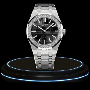 23 41f0415f bf4d 4a3f 8694 9c0642cf8f75 SEIKO Mod Royal Oak Collection Midnight Black Dial Diamond Bezel NH35 Movement Silver Stainless Steel Strap