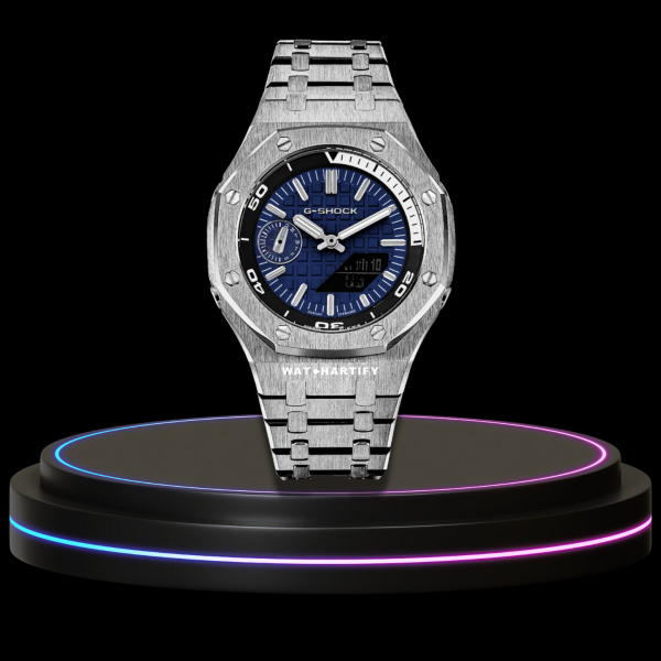 23 b4284004 df75 4413 a1b1 bc2bec6383ee G-SHOCK Casio GA2100 | OFFSHORE Series Silver Mod Blue Snow White Dial | Silver Stainless Steel Strap