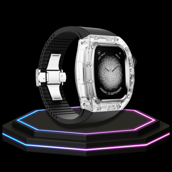 Apple Watch Case 45MM - CRYSTAL Silver Series Transparent | Midnight Rubber