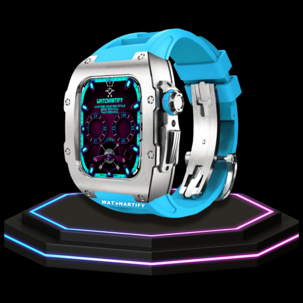 246 b2589a79 3c07 4b23 b0fb 981779364910 Apple Watch Case 45MM - TITAN Series Silver Titanium | Tiffany Blue Rubber