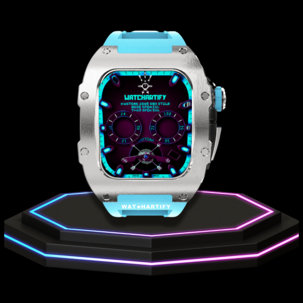 Apple Watch Case 44MM - TITAN Series Silver Titanium | Tiffany Blue Rubber