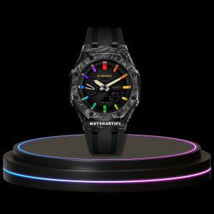 24 39ae3c4f 3d61 46bd b1af f724159f6e36 G-SHOCK Casio GA2100 | Carbon Fiber Series Midnight Black Dial Rainbow Marker | Dark Rubber
