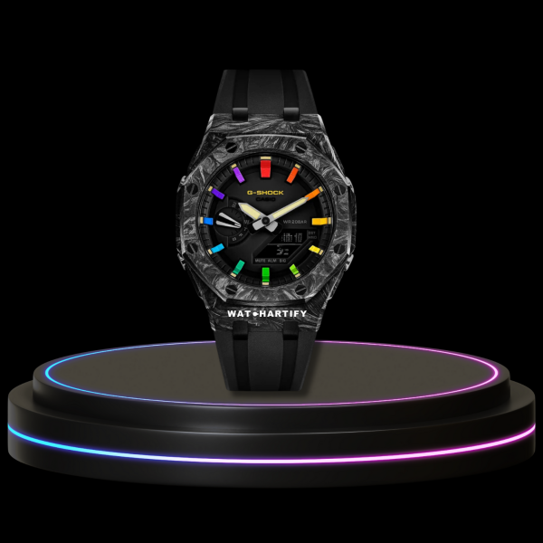 24 39ae3c4f 3d61 46bd b1af f724159f6e36 G-SHOCK Casio GA2100 | Carbon Fiber Series Midnight Black Dial Rainbow Marker | Dark Rubber