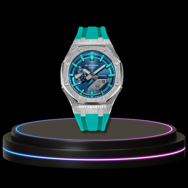 24 47fdc2cf 12cd 484f 9518 536a6bde157b G-SHOCK Casio GA2100 | Silver Series Metallic Tiffany Deep Blue Dial Titanium Marker | Tiffany Blue Rubber