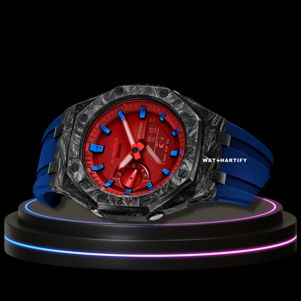 G-SHOCK Casio GA2100 | CARBON FIBER Series Carbon Fiber Mod Diablo Red Dial | Blue Rubber