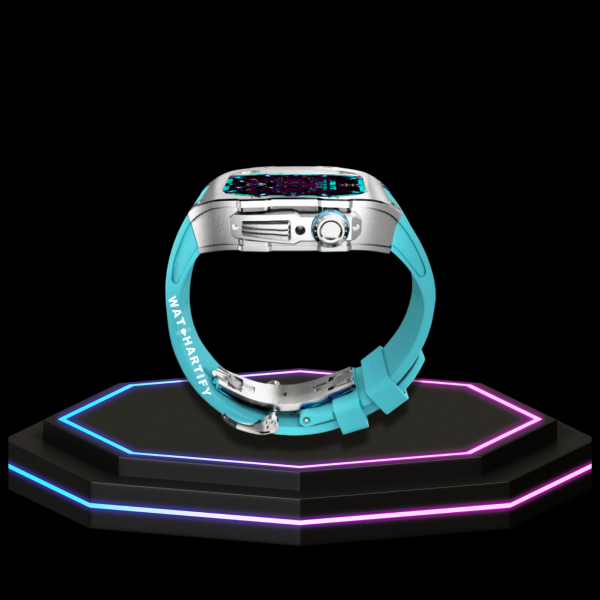Apple Watch Case 44MM - TITAN Series Silver Titanium | Tiffany Blue Rubber