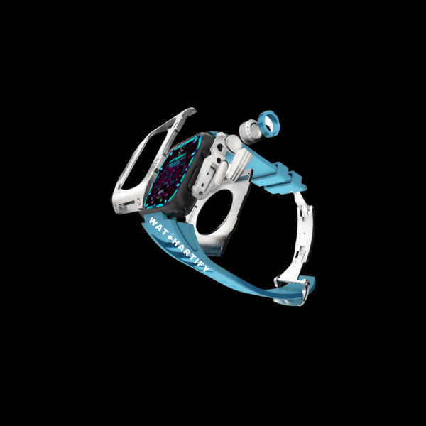 Apple Watch Case 44MM - TITAN Series Silver Titanium | Tiffany Blue Rubber