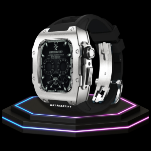 253 Apple Watch Case 44MM - TITAN Series Silver Titanium | Midnight Rubber