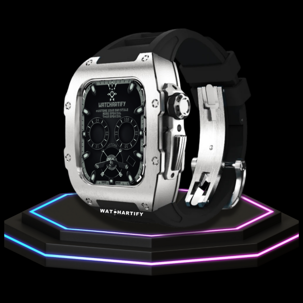 253 58130c10 a51a 4660 9839 d61a7c7df1b3 Apple Watch Case 45MM - TITAN Series Silver Titanium | Dark Rubber