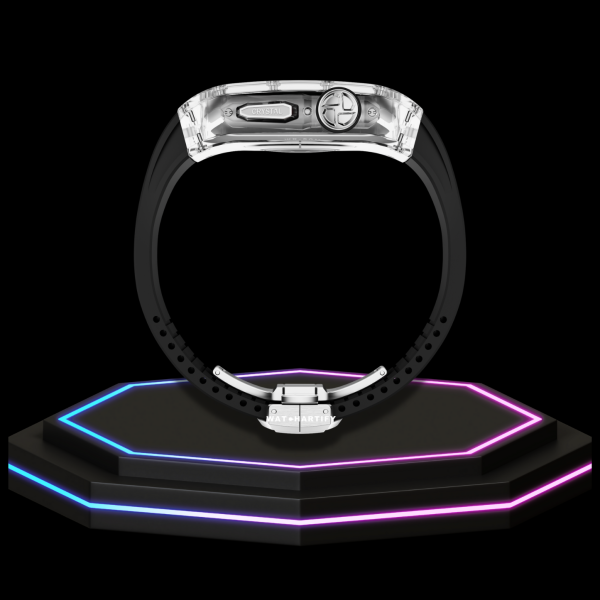 Apple Watch Case 45MM - CRYSTAL Silver Series Transparent | Midnight Rubber