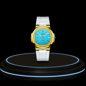 SEIKO Nautilus Mod Collection Tiffany Blue Dial Soft Gold Bezel NH35 Movement Snow White Strap